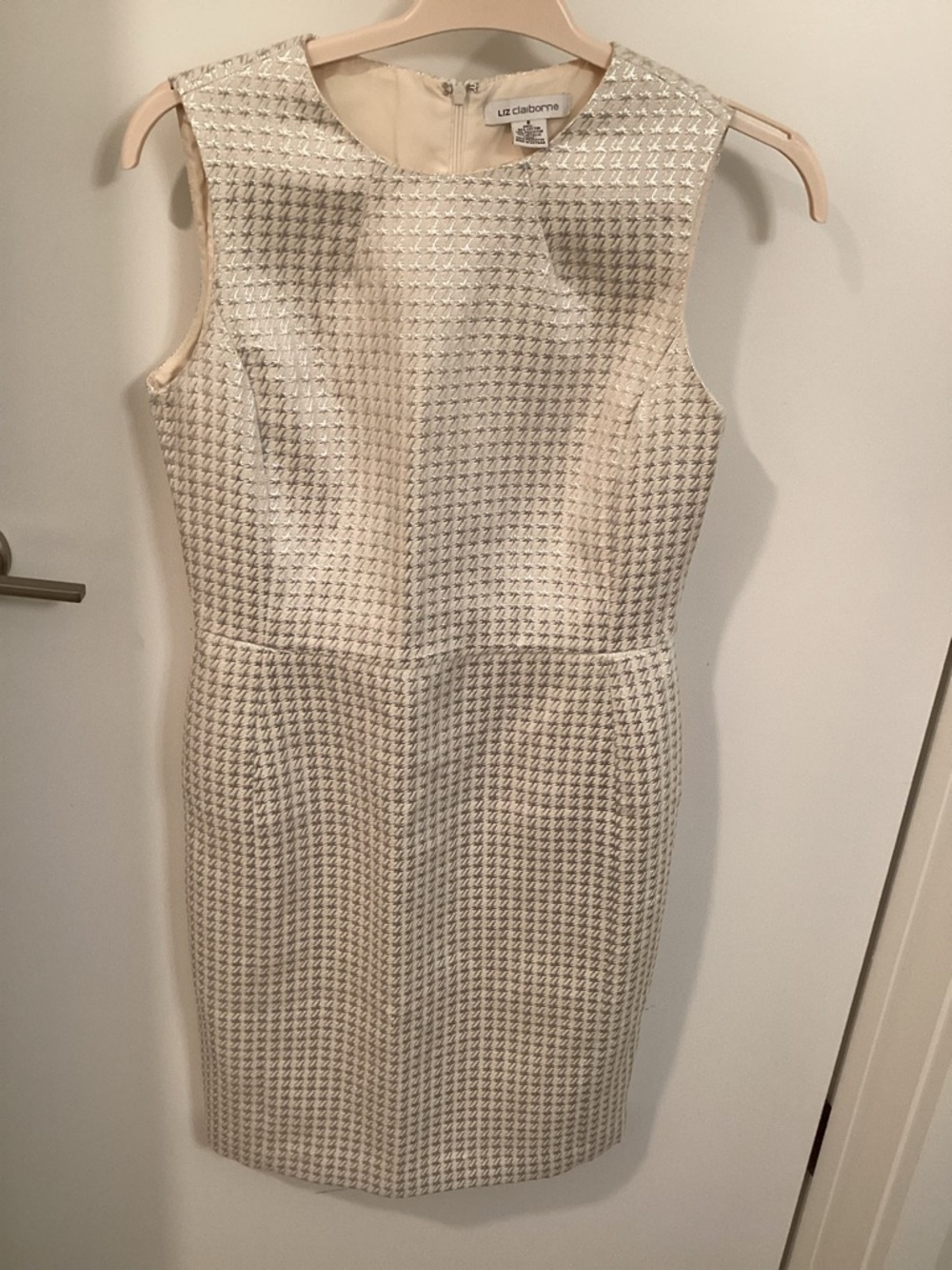 Liz Claiborne Cream Textured Sheath Dress with Silver thread